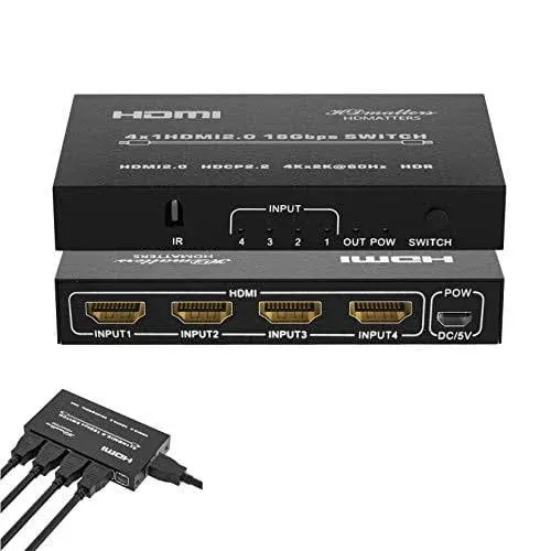 4K HDMI 2.1 Switch 120Hz 4 in 1 Out, BolAAzuL 8K@60Hz HDMI 2.1 Splitter Switc...