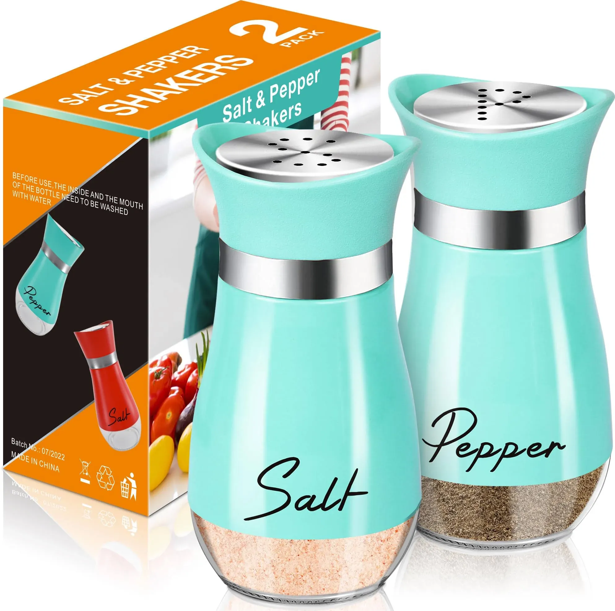 Arrozon Salt and Pepper Shakers Set,4 oz Glass Bottom Salt Pepper Shaker