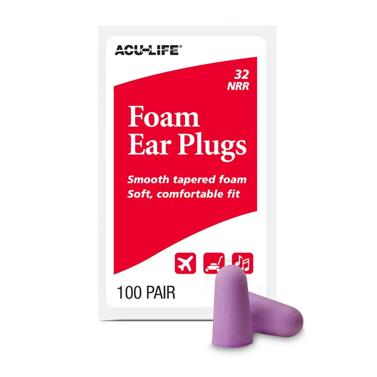 Foam Ear Plugs, 100 Pair for Sleeping, Snoring, Loud Noise, Traveling, Concerts, Construction, & Studying, NRR 32, Purple