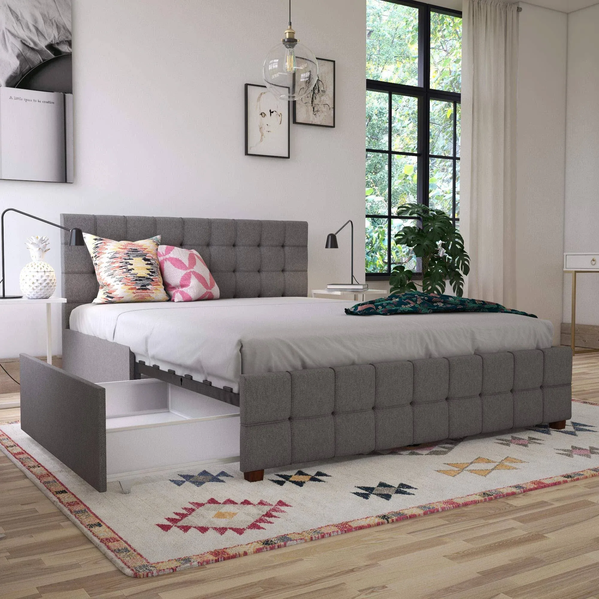 CosmoLiving by Cosmopolitan Elizabeth Upholstered Bed with Storage Full Light ...