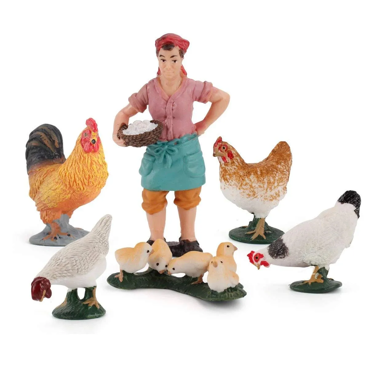 LC JoyCre Realistic Rooster Toy Figurine 6pcs Chick Farm Animal Model Set Hen ...