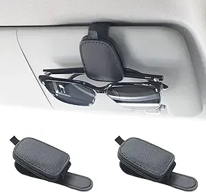 Yuoyar 2 Packs Sunglasses Holders for Car Visor - Magnetic Leather Sunglasses Holder and Ticket Card Clip - Car Visor Accessories (Black)