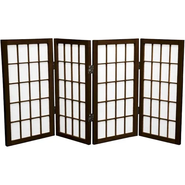 Oriental 4 Panel Desktop Window Pane Shoji Screen in Walnut