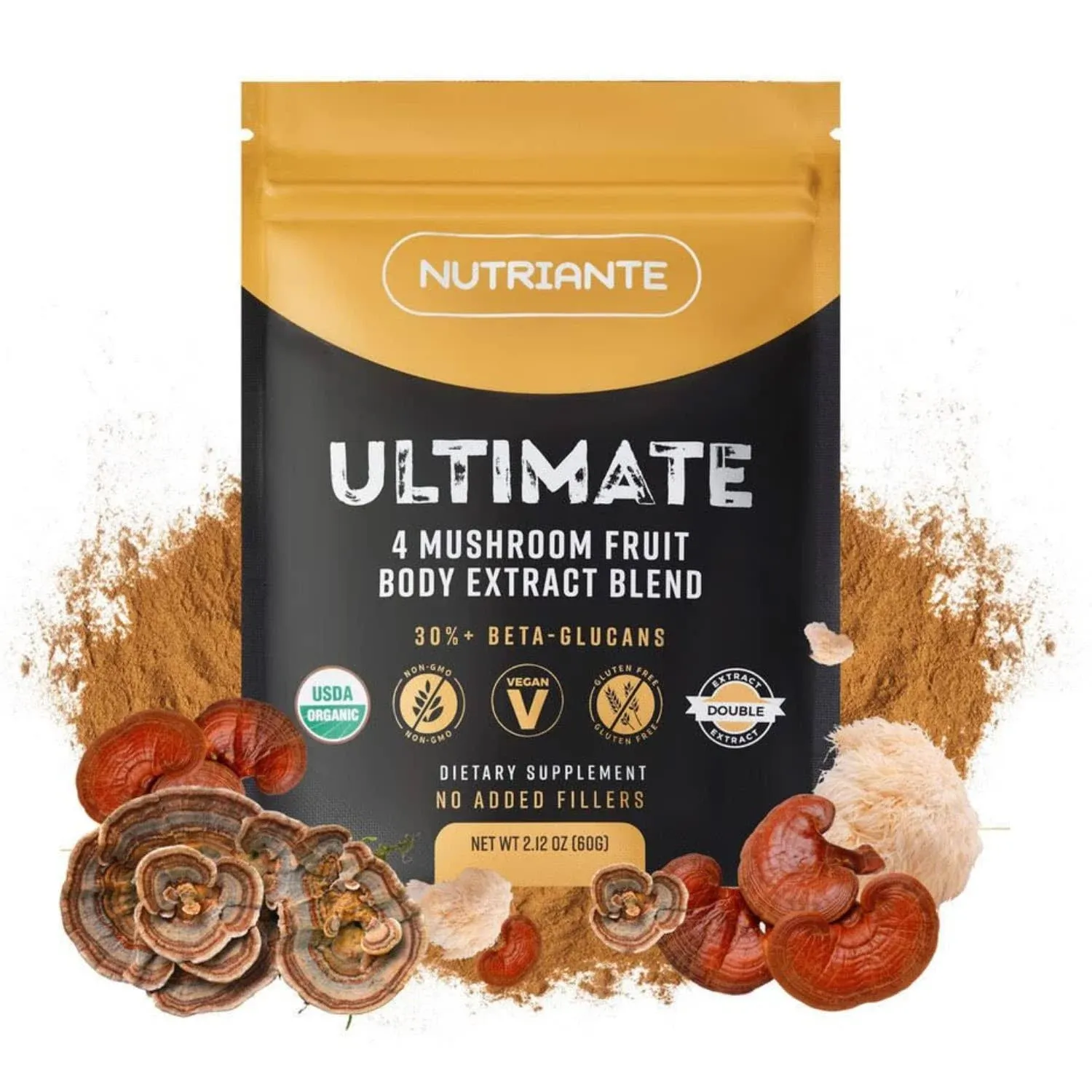 Nutriante Ultimate Mushroom Master Blend Powder – Double-Extracted, 4 Mushroom ...