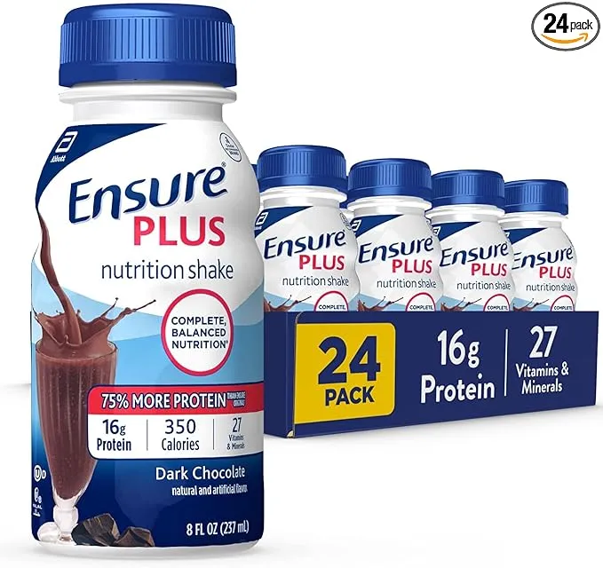 Ensure Plus Nutrition Shake With Fiber, 16 Grams of Protein, Meal Replacement, Milk Chocolate, 8 Fl Oz (24 Count)