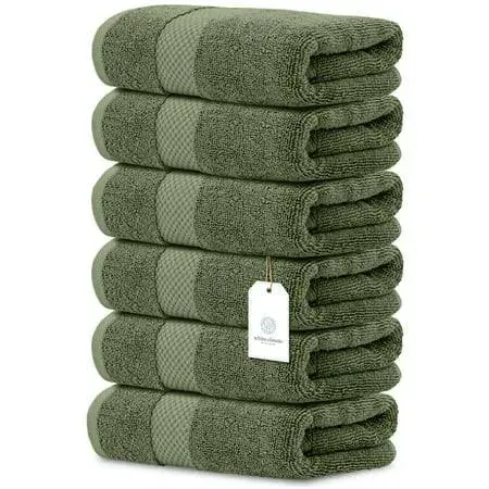 White Classic Luxury Hand Towels for Bathroom-Hotel-Spa-Kitchen-Set - Circlet Egyptian Cotton - 16x30 Inches - Set of 6 (Lt-Green)