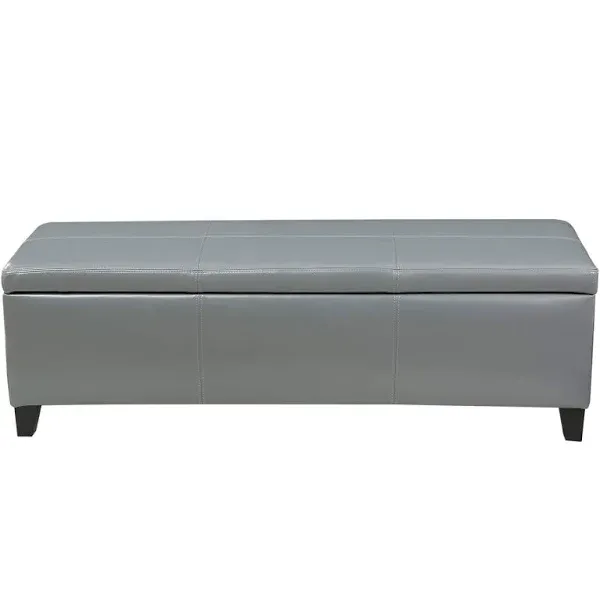 Skyler Grey Leather Storage Ottoman Bench