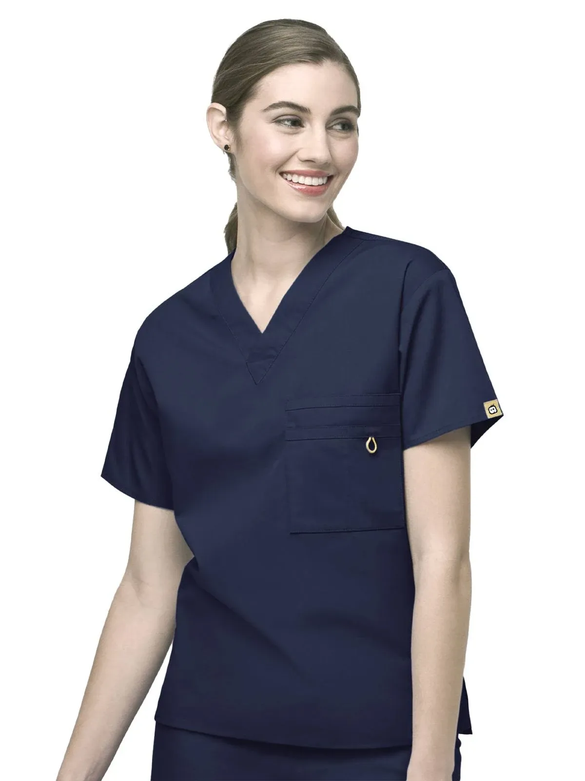 Wonderwink Scrubs: Unisex Navy V-Neck Cotton Blend Scrub Top 6006 NVY