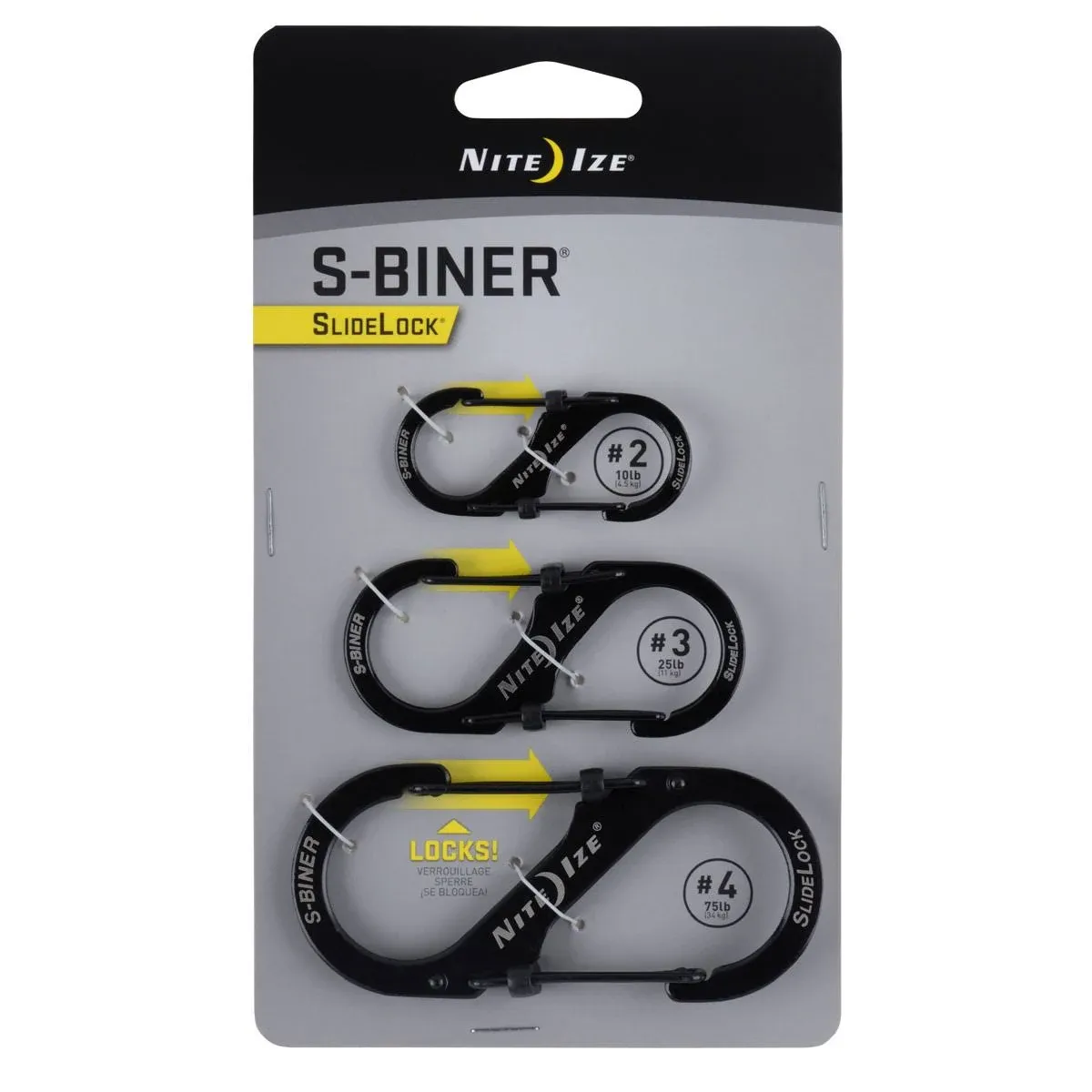 Nite Ize 3-Pack S-Biner SlideLock S.S. Carabiners #2#3#4 - Black (2-Pack)