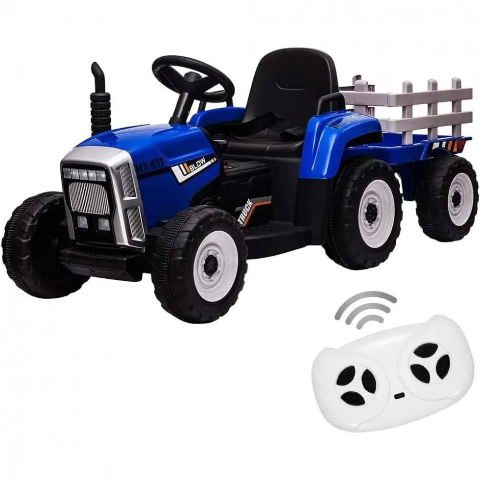 12V Electric Kids Ride On Tractor Car w/ Trailer RC Music Headlights 3 Speed 25W