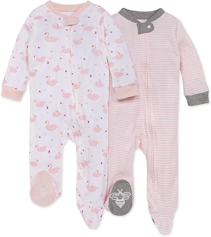 Burt's Bees Baby Girls Footed One-Piece Pajamas, Sleep and Play Loose Fit, 100% Organic Cotton, Sizes NB to 6-9 Months