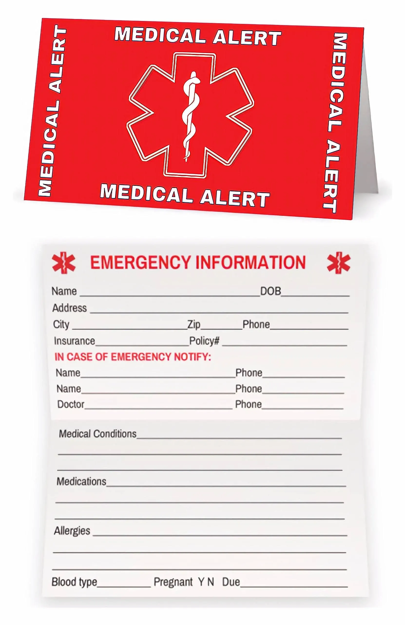 Medical ID Wallet Card Folding Medical Condition and Emergency Contact ID Wallet Card Folding, Medical Alert Card (10 Pack)