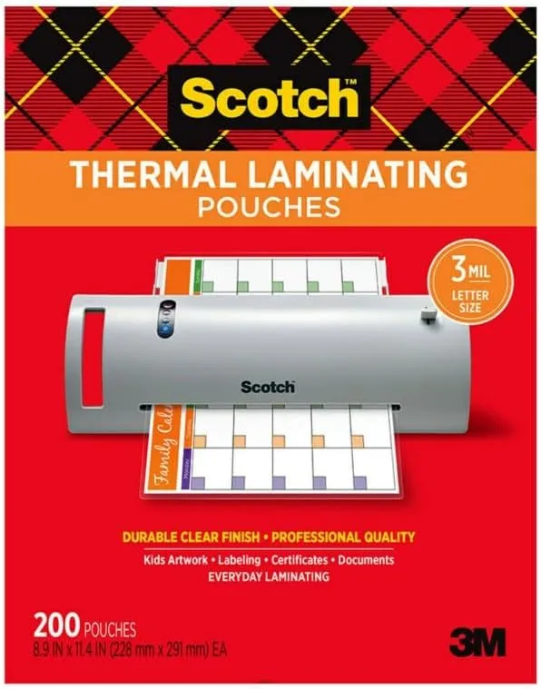 Scotch Thermal Laminating Pouches Letter Size Clear 200 Count