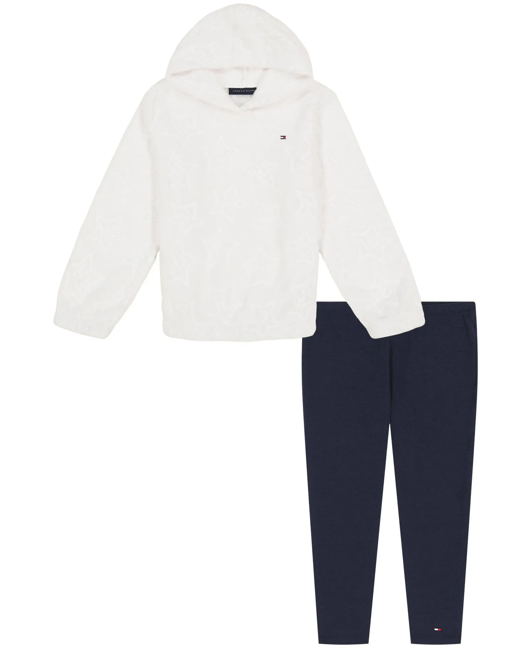 Little Girl Debossed Logo, Sherpa Hoodie and Leggings, 2 Piece Set