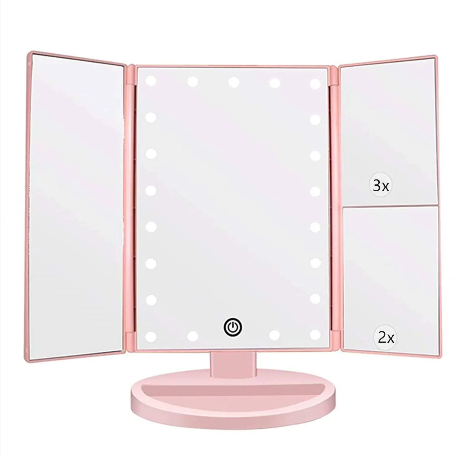 Flymiro Tri-Fold Lighted Vanity Makeup Mirror with 3x/2x/1x Magnification, 21LEDs ...