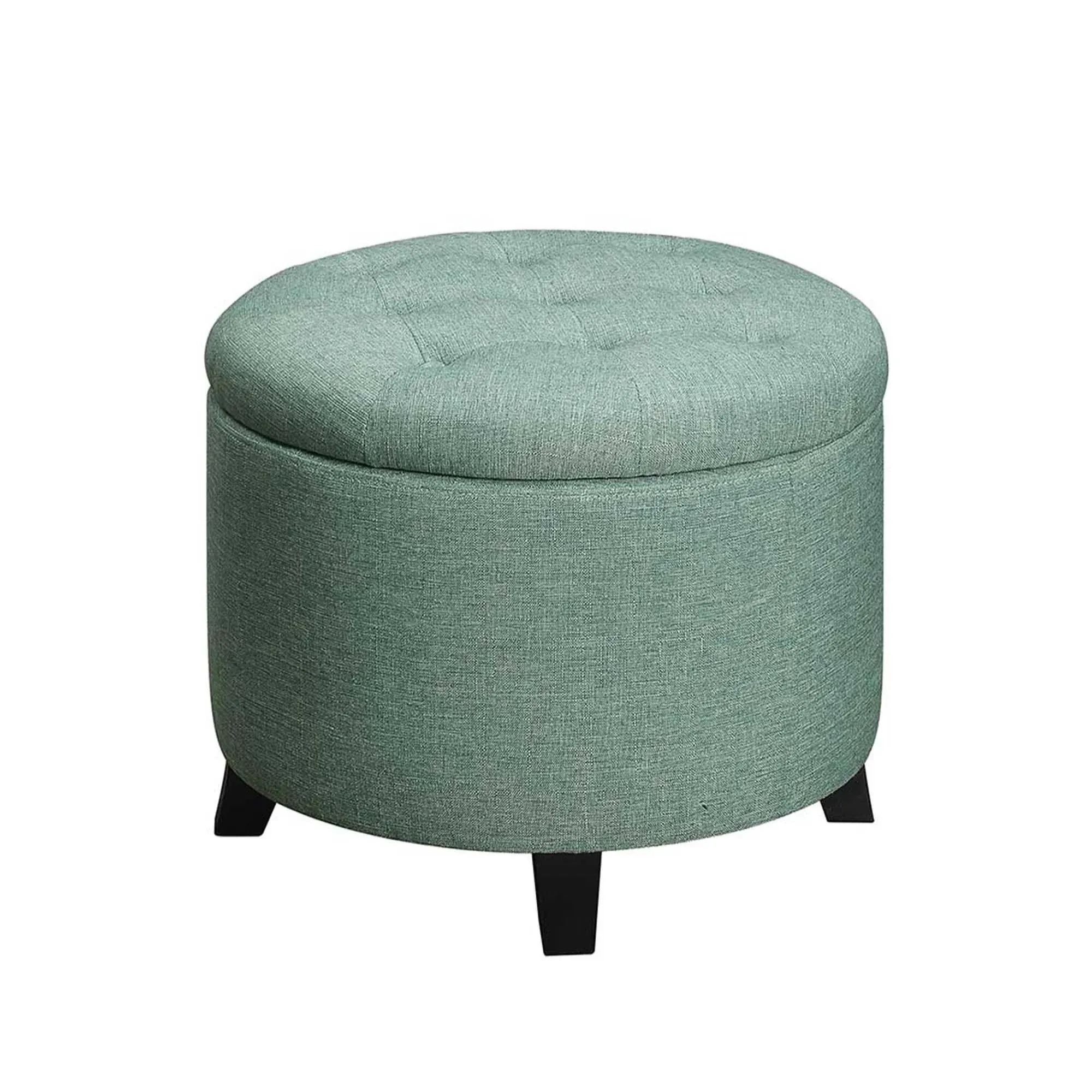 Designs4Comfort Round Ottoman in Green Faux Linen - Convenience Concepts 163060FLGN