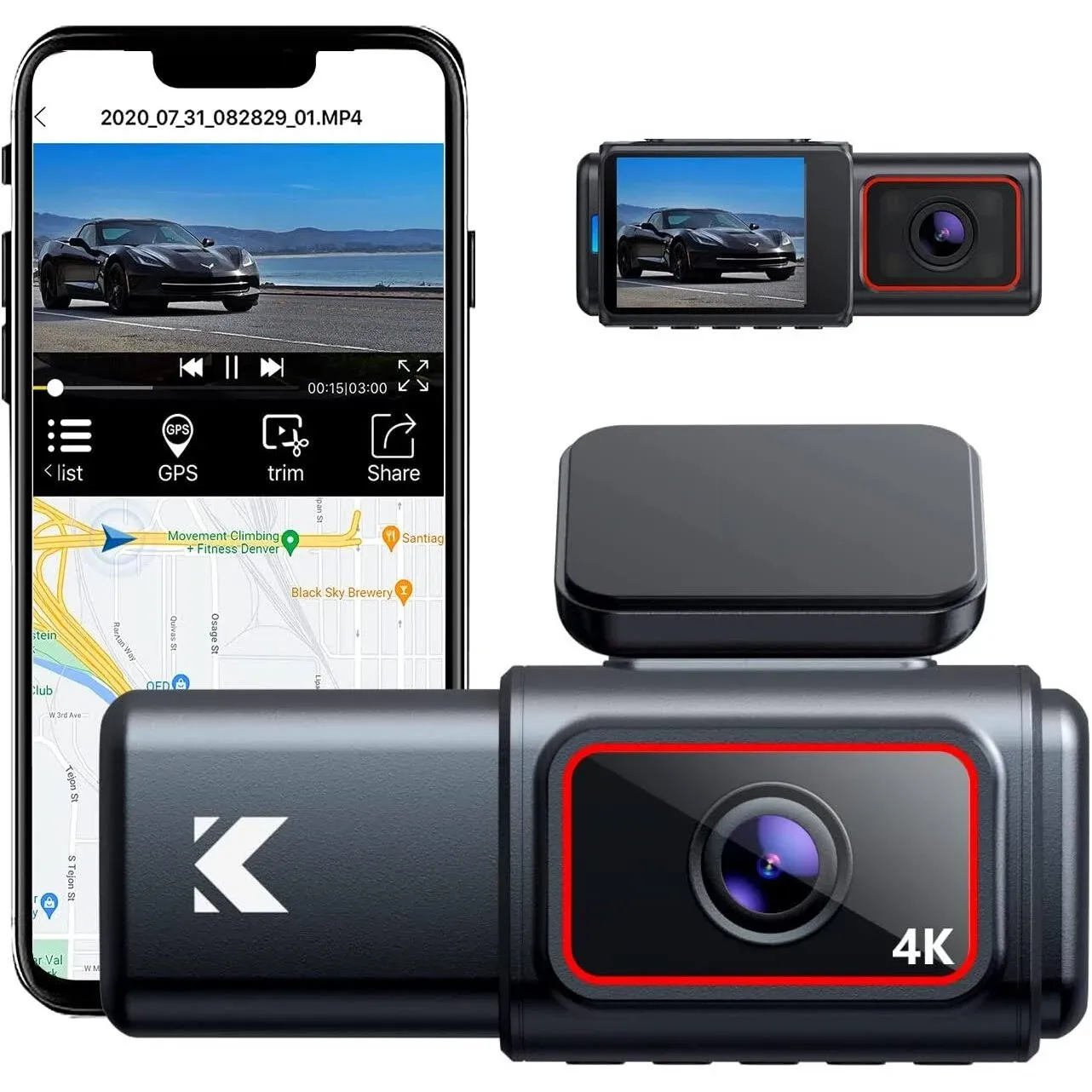 Kingslim D6 4K Dual Dash Cam - WiFi & GPS Front and Inside Uber Car Camera with Super Night Vision and Parking Monitor, 3 Channel Dash Cam Upgradeable, Type C Charging, 256GB Supported