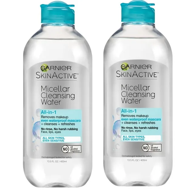 Garnier SkinActive Micellar Cleansing Water, for Waterproof Makeup, 13.5 fl oz, 2 Count