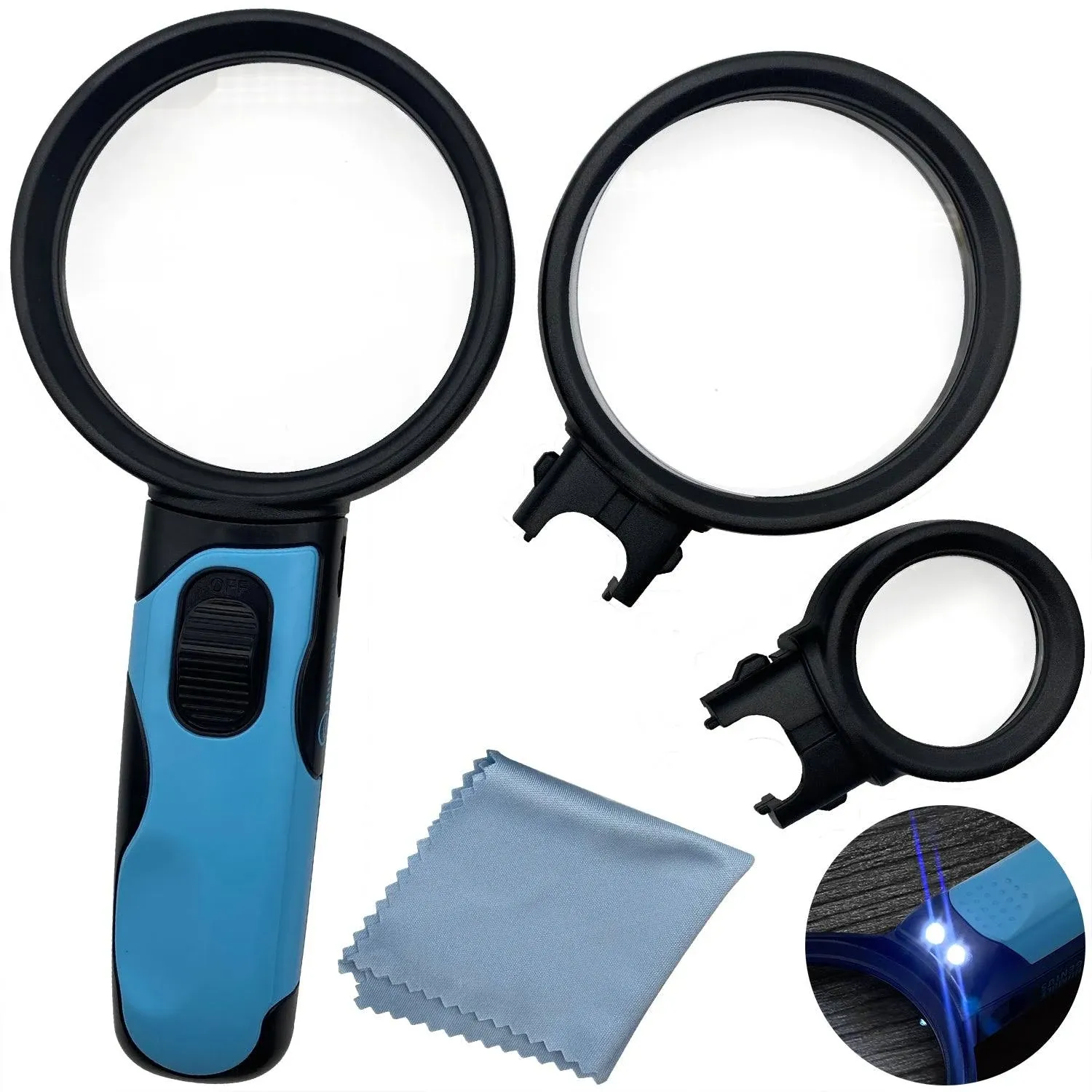 Magnipros Magnifying Glass with Bright LED Lights- 2.5x, 5X, 16x Handheld ...