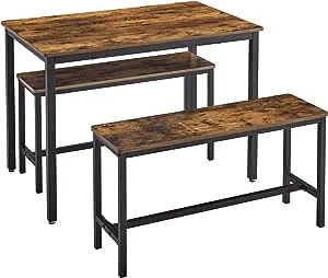 VASAGLE Dining Table with 2 Benches Rustic Brown