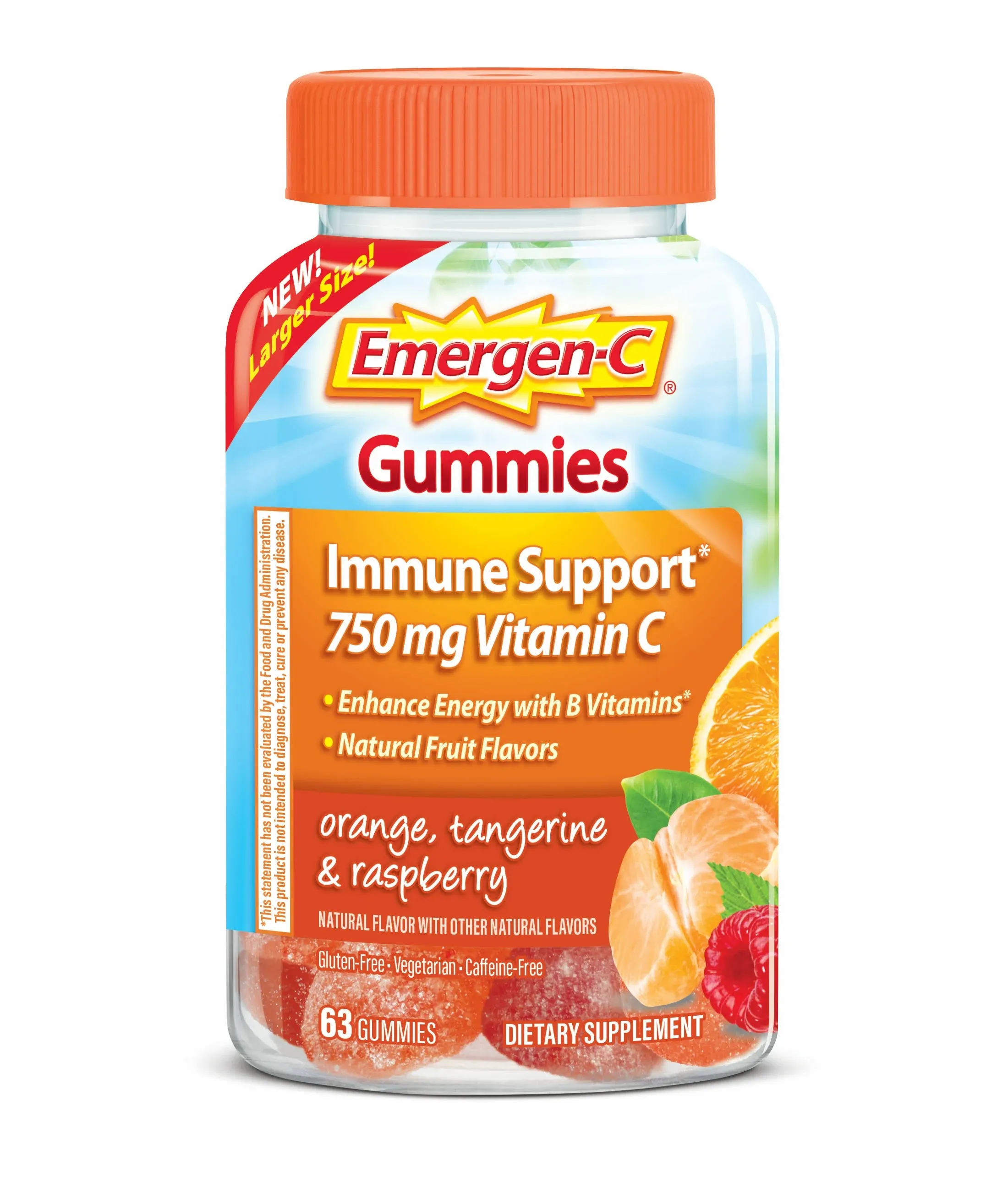 Emergen-C Gummies, Orange, Tangerine & Raspberry, Immune Support - 63 gummies