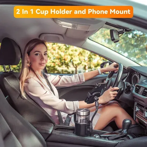 Cup Holder Expander for Car, 2 in 1 Adjustable Car Cup Holder Phone Mount, Auto Cup Holder Extender with Adjustable Base, 360° Rotation Car Cell Phone Holder Compatible with All Smartphone