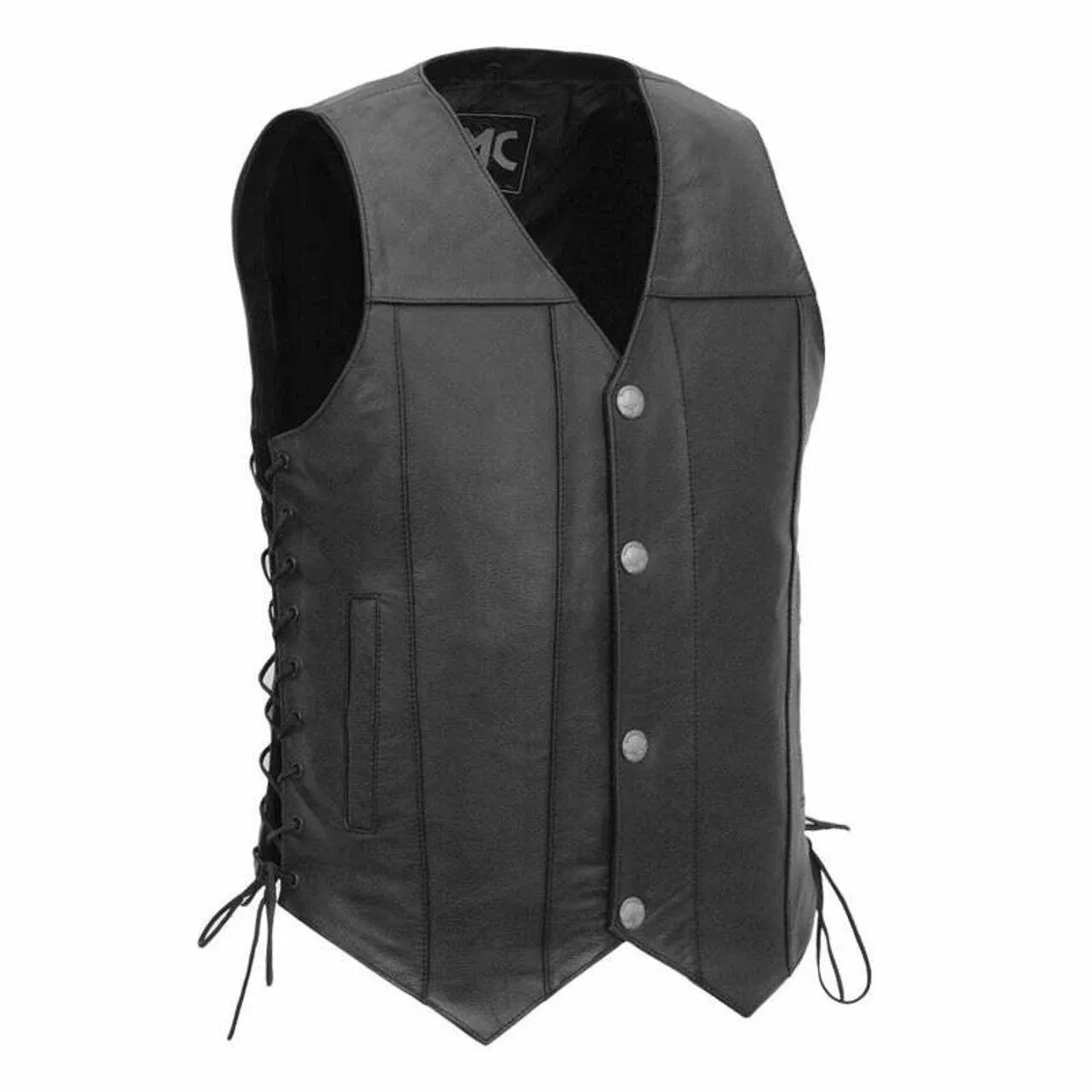 Men's Biker Leather Vest Gun Slinger Milled Cowhide Motorcycle Vest