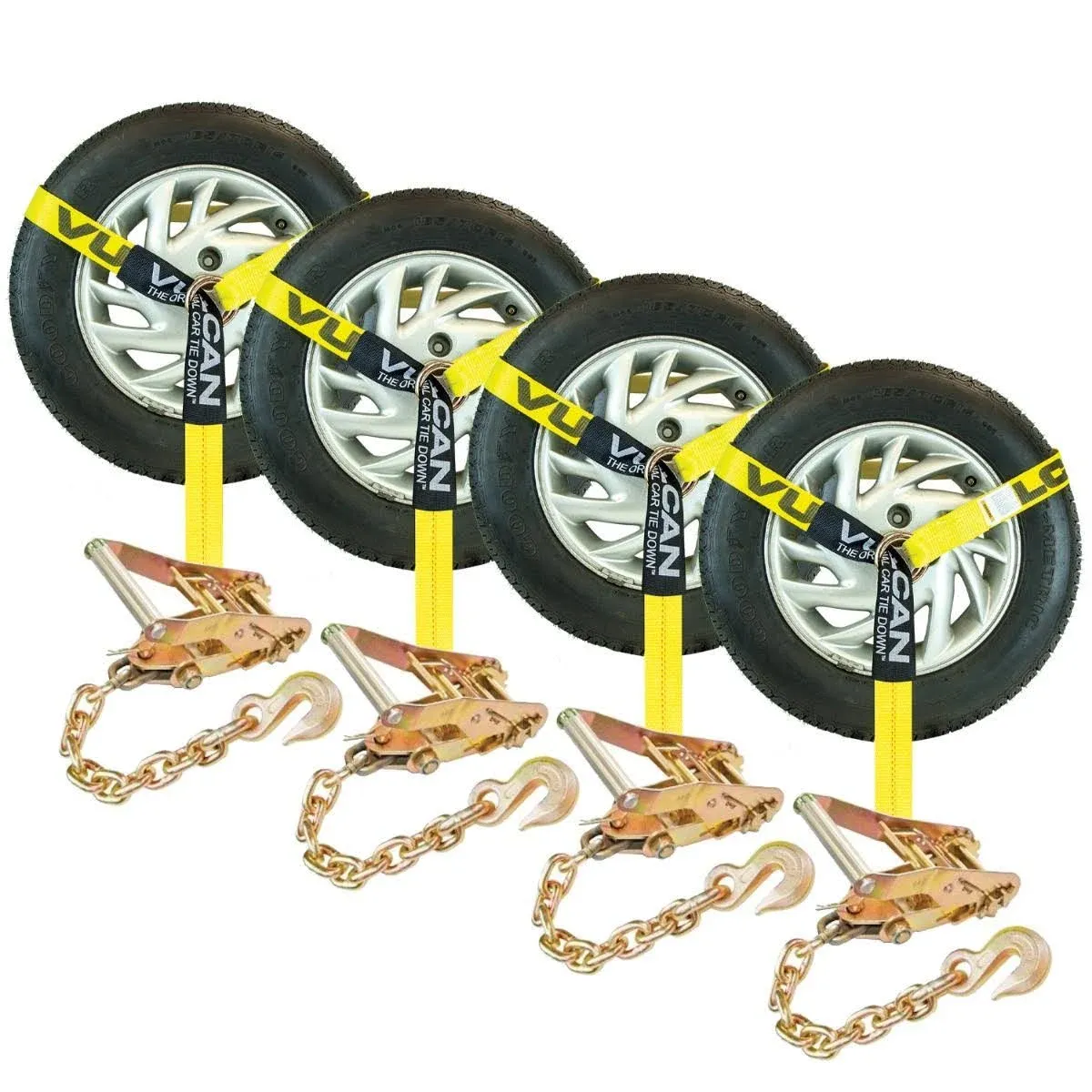 VULCAN Car Tie Down with Snap Hooks - Lasso Style - 2 Inch x 96 Inch - 4 Pack - PROSeries - 3,300 Pound Safe Working Load