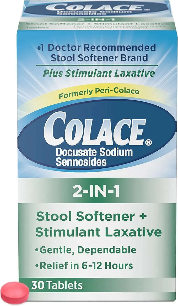 Colace® 2-IN-1 Stool Softener with Stimulant Laxative Tablets, 100mg, 60 Count