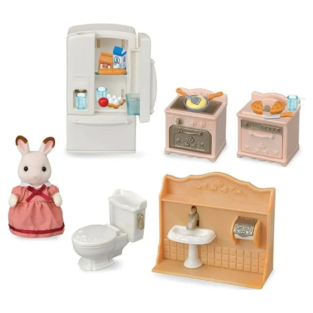 Calico Critters Playful Starter Furniture Set, Dollhouse Furniture Set with Figure and "Working" Appliances