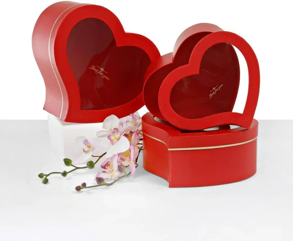 Premium Quality Heart Shape Flower Box, Floral Gift Box, Set of 3, with Lids