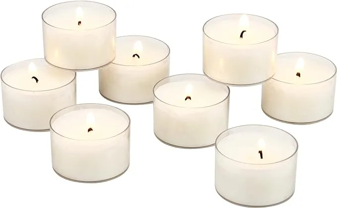 Bulk 192 Unscented Smokeless Long Burning Clear Cup Tea Light Candles with 6 to 