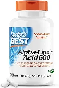 Doctor's Best Alpha-Lipoic Acid 600, Helps Support Glucose Metabolism and Regenerate Antioxidants* Non-GMO, Gluten Free, Vegan, Soy Free, 60 Veggie Caps