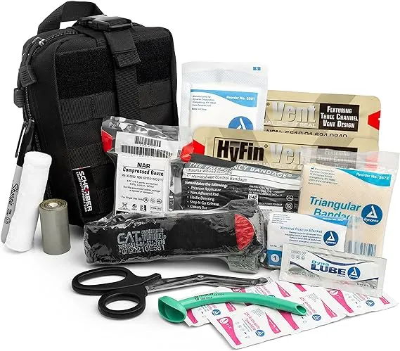 Scherber Premium IFAK Kit Trauma Pack | HSA/FSA Approved | Fully Stocked MOLLE Pouch w/CAT Tourniquet, HyFin Chest Seal, & Israeli Bandage | Trauma Kit for Gunshot, Bleeding, Major Wound Care (Black)