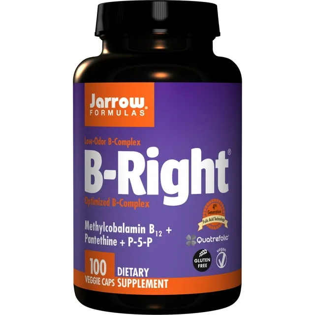 Jarrow Formulas B-right Complex, Supports Engery, Brain and Cardiovascular Health, 100 Veggie Caps