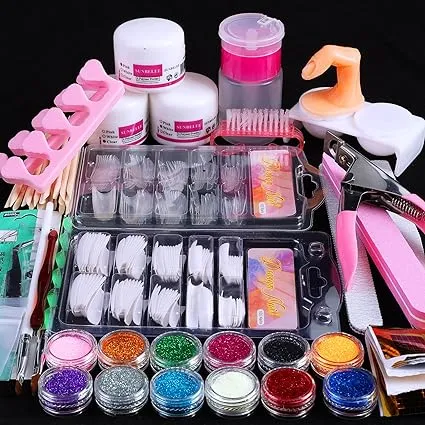 Nail Kit Set Professional Acrylic with 12 Glitter Acrylic Powder Nail Art Tips