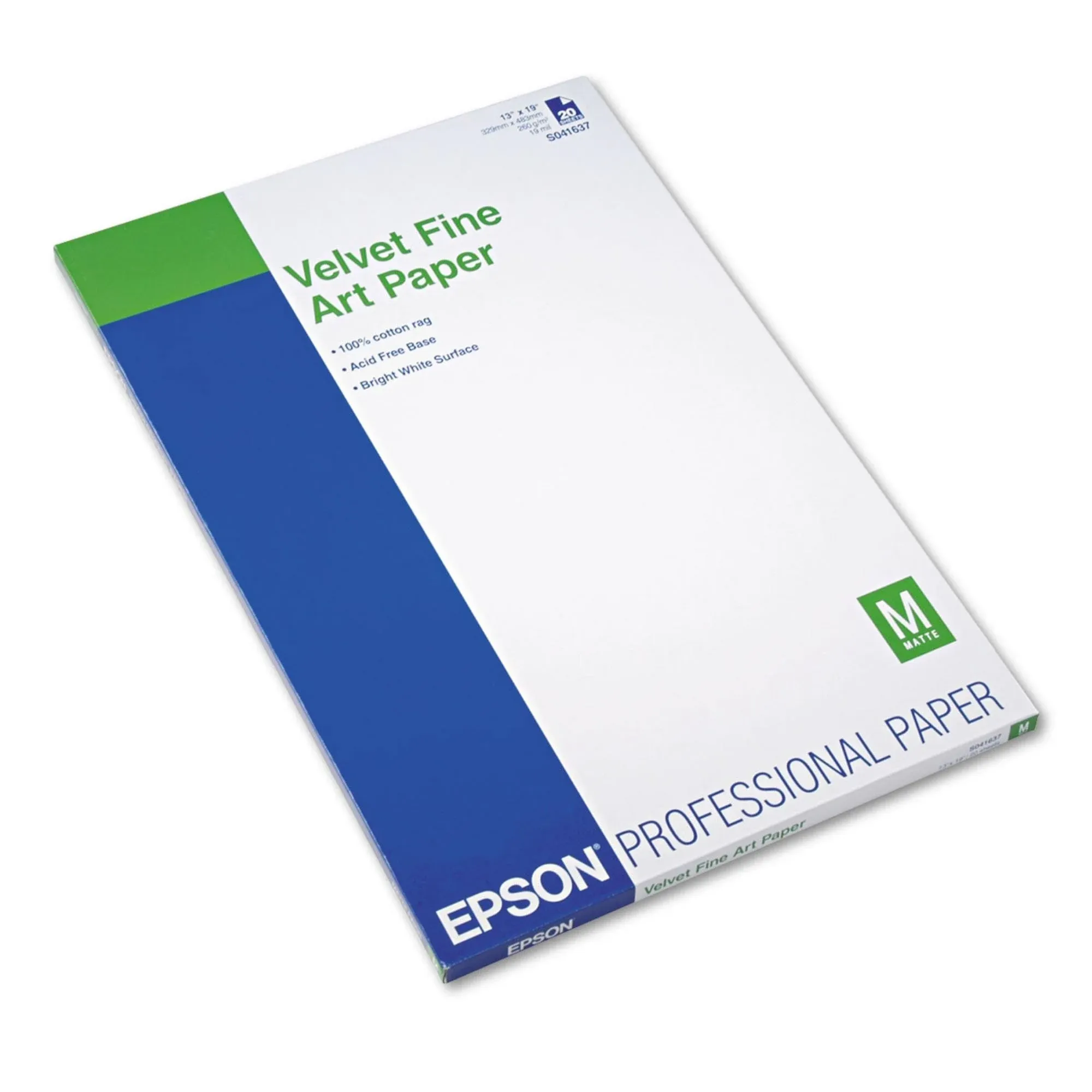 Epson S041637 Velvet Fine Art Paper, 13 x 19, White (Pack of 20 Sheets)