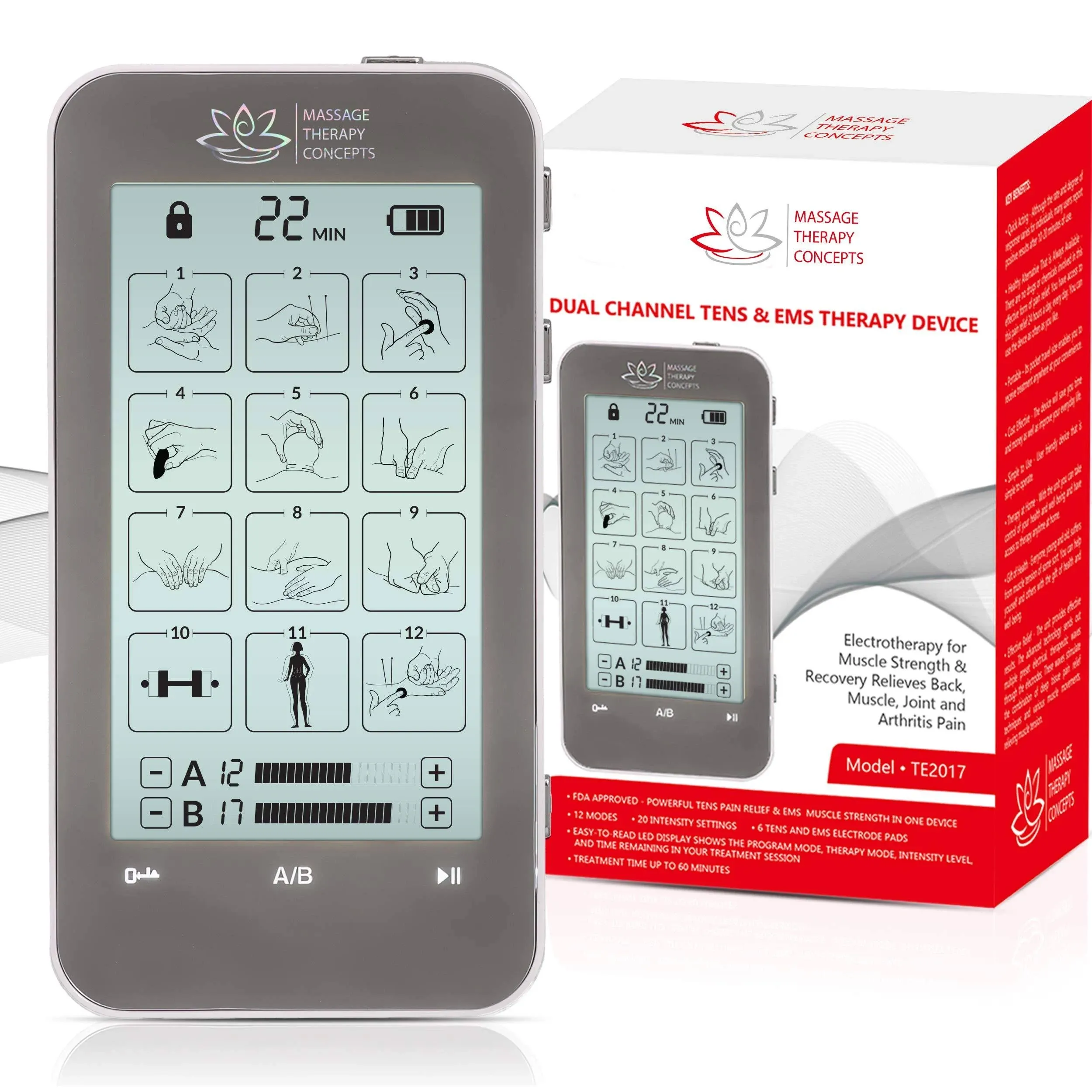 Tens Unit and EMS Combination Muscle Stimulator with 2 Channels, 12 Modes for Pa