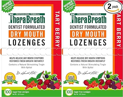 TheraBreath Dry Mouth Lozenges with ZINC, Tart Berry Flavor, 100 Count (Pack of 2)