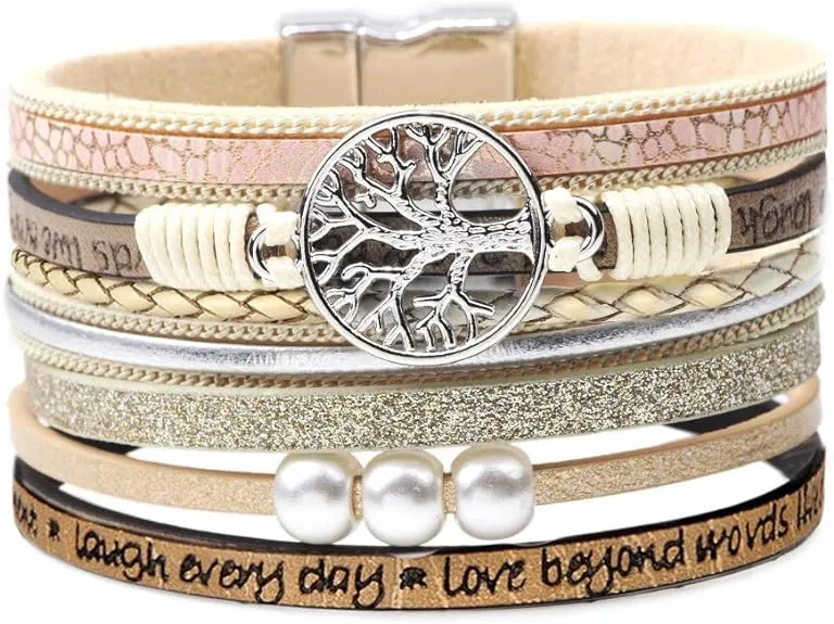 Inspirational Tree of Life Leather Bracelets for Women,Birthday Mothers Day Jewelry Gifts for Teen Girls