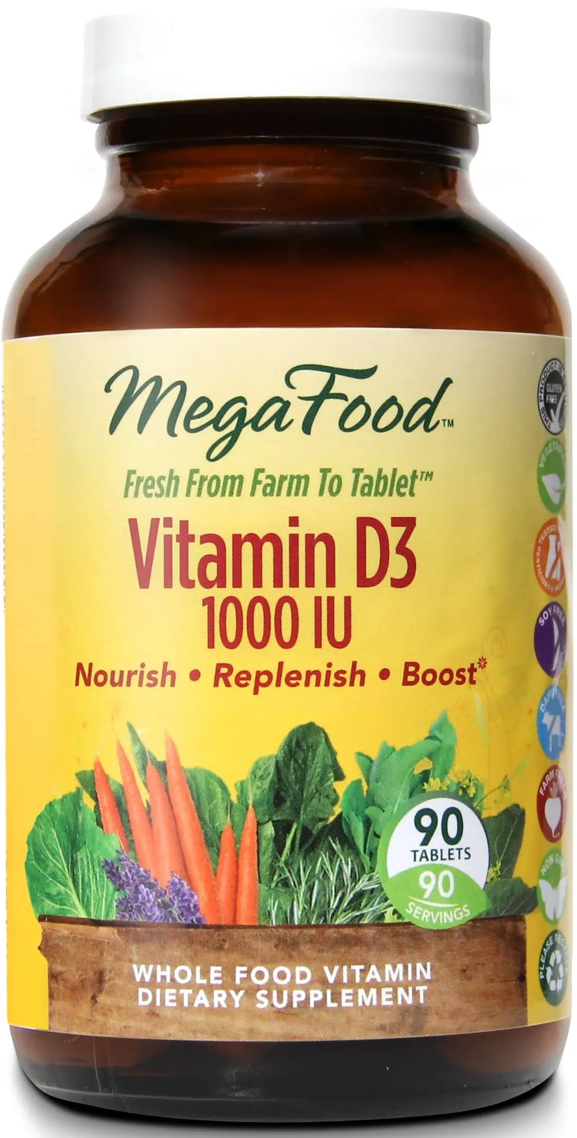 MegaFood, Vitamin D3, 25 mcg (1,000 IU), 60 Tablets