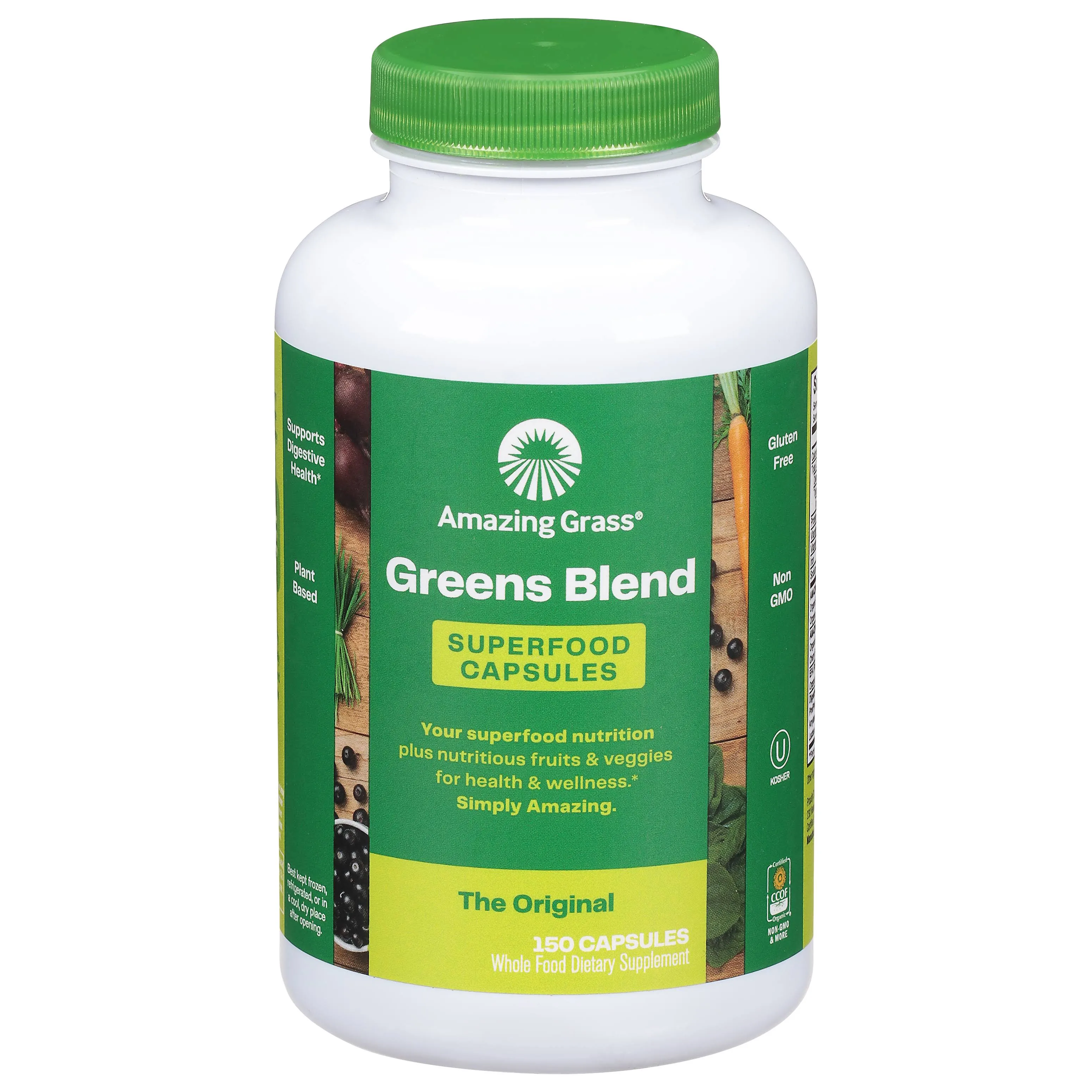 Amazing Grass Greens Blend Superfood Capsules: Super Greens with Organic Spirulina, Chlorella, Beet Root Powder, Digestive Enzymes & Probiotics, 150 Capsules (Packaging May Vary)