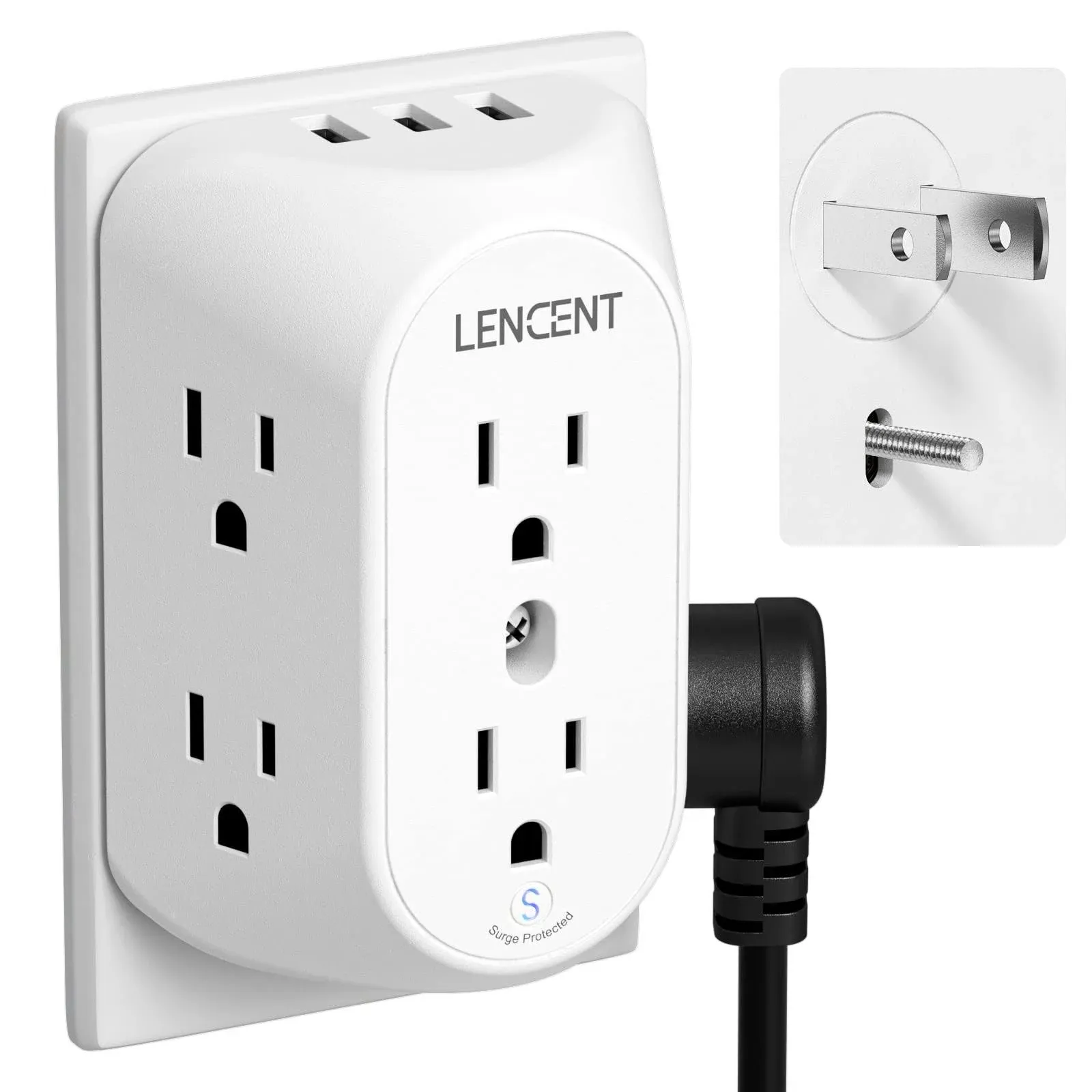 LENCENT 2 Prong Power Strip with 3 USB, 3 to 2 Prong Grounding Outlet Adapter ...