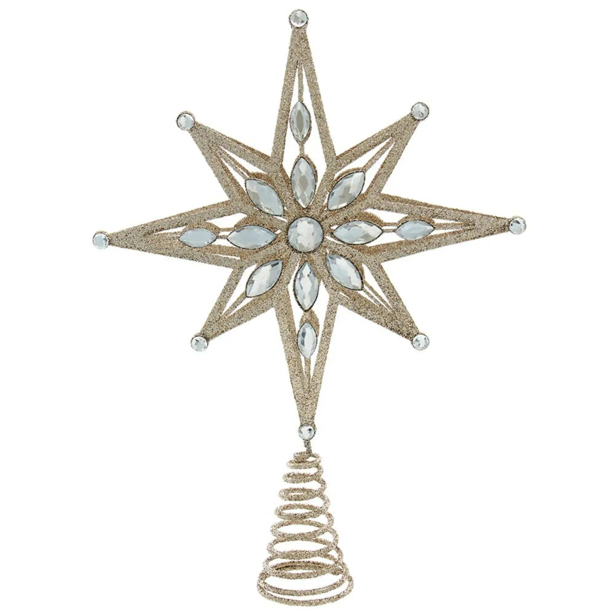 Kurt Adler 11" Un-Lit Gold Glittered Jeweled Star Treetop