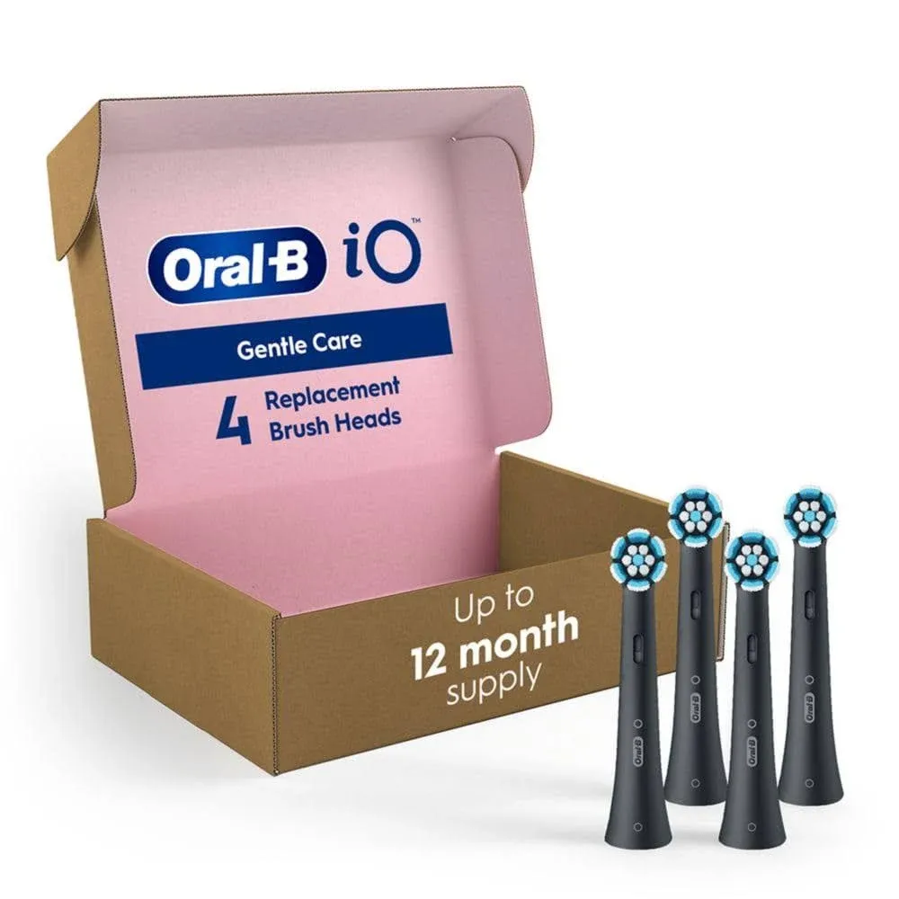 Oral-B iO Gentle Care Replacement Heads, Electric Toothbrush Brush Heads, Black, 4 Count