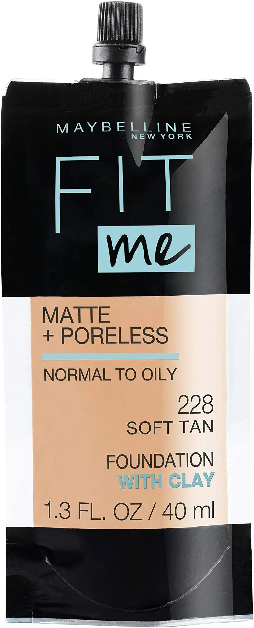 Maybelline New York Fit Me Matte + Poreless Liquid Foundation, Pouch Format, 228