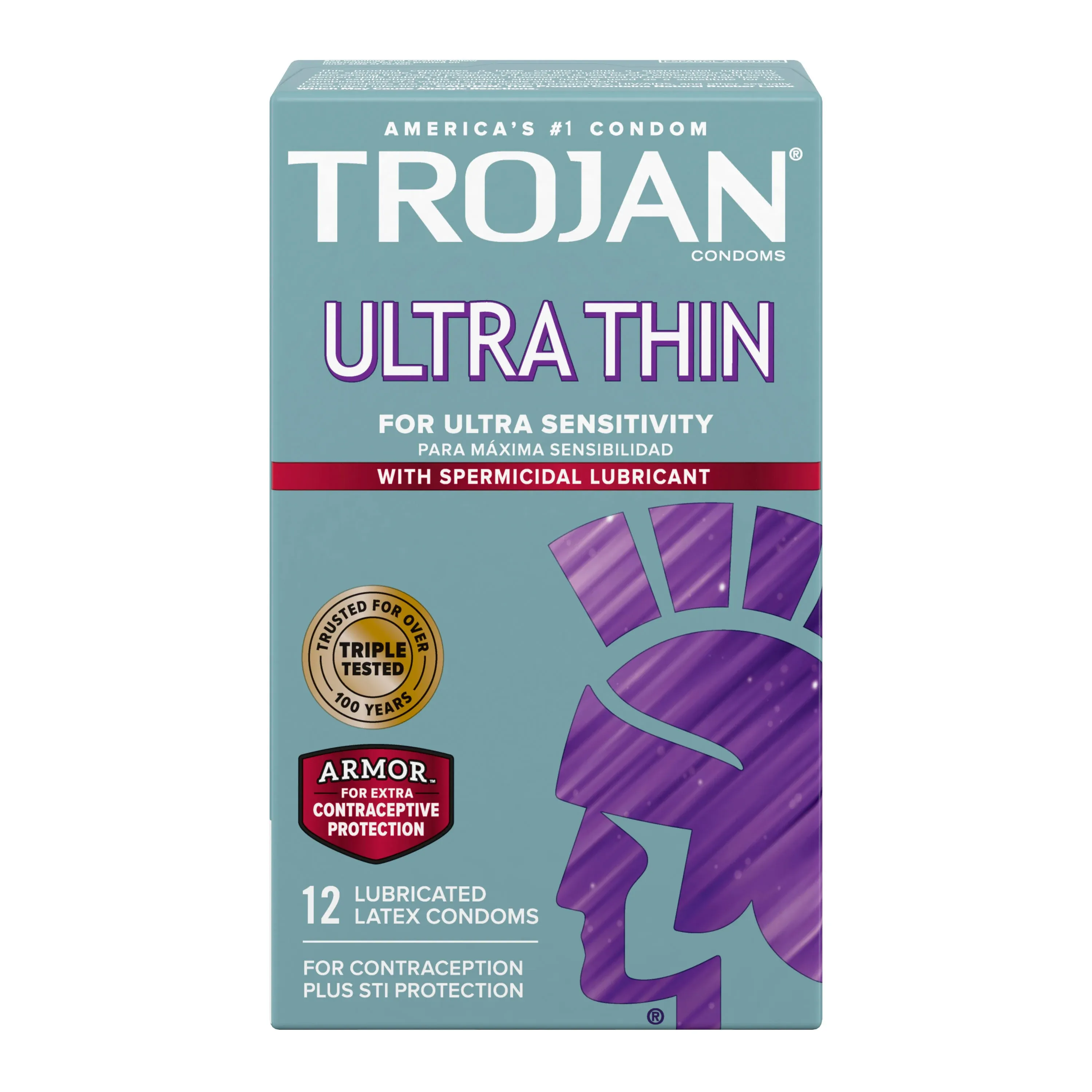 Trojan Sensitivity 12-Count Ultra Thin Spermicidal Lubricant Premium Latex Condoms