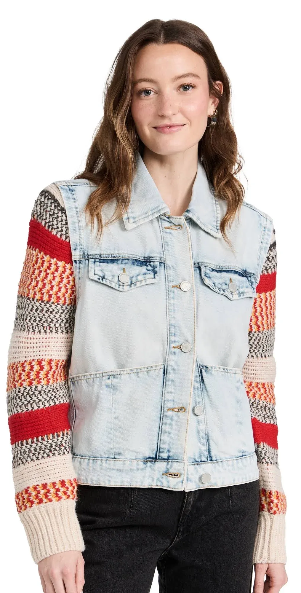 NWT Blank NYC Happy Promises Striped Knit and Denim Trucker Jacket Size S