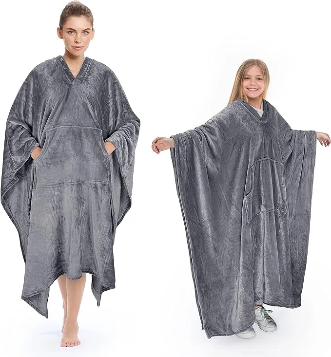 Poncho Blanket Super Soft Comfy Plush Wearable Fleece Blankets Gift for Adult Women Men Kids Throw Wrap Cover Indoors & Outdoors , 55''x 80'' Navy