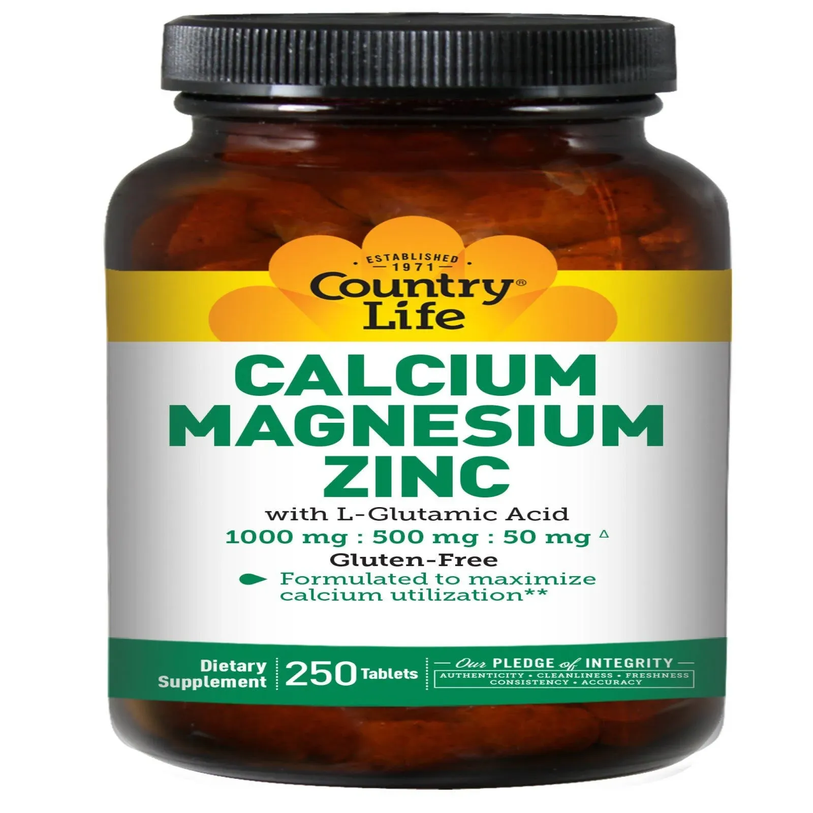 Country Life Calcium Magnésium Zinc 250 Tablettes OS Et Muscle Fonction